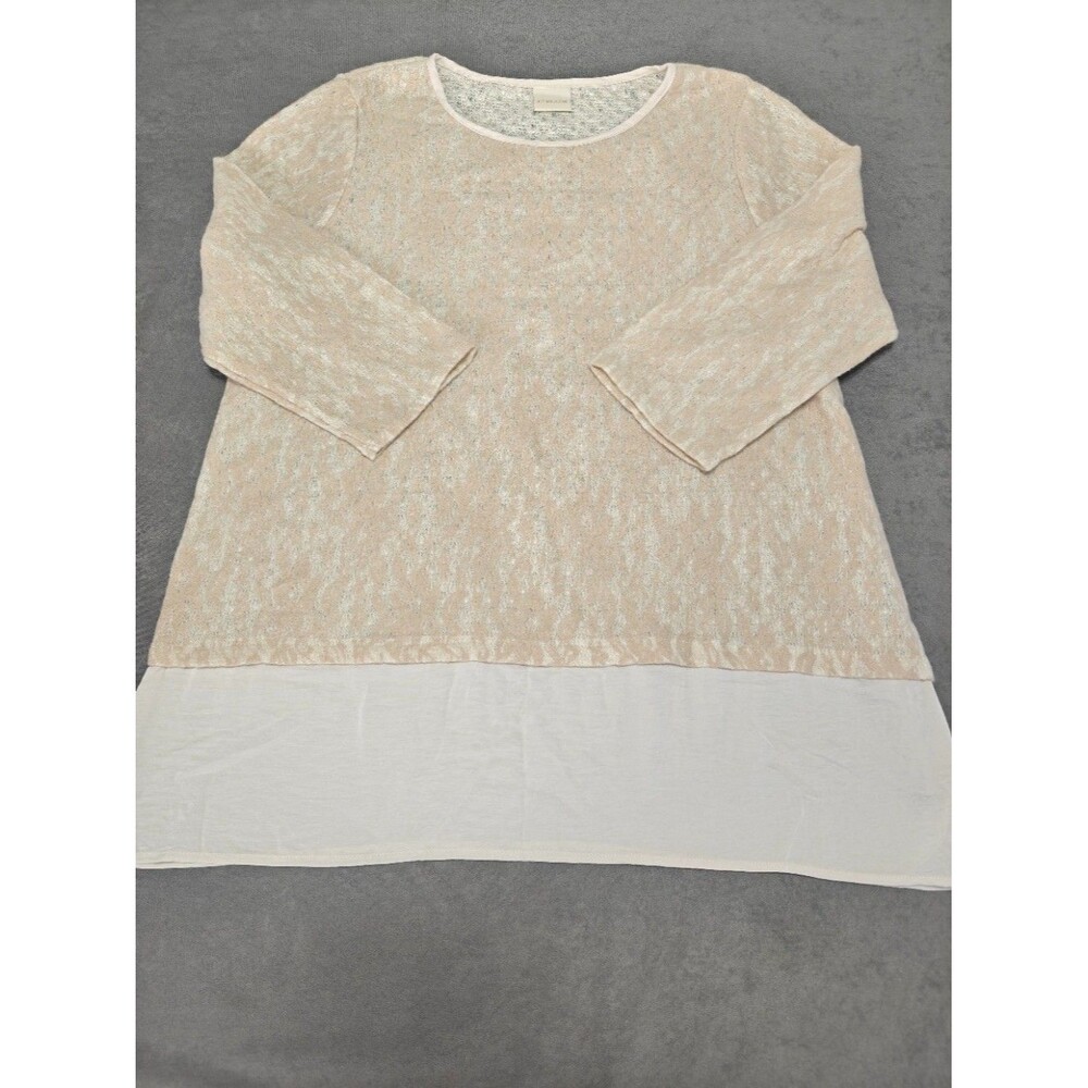 Chico’s Women’s Beige Cream Open Knit Layered Tunic Top Long Sleeve L